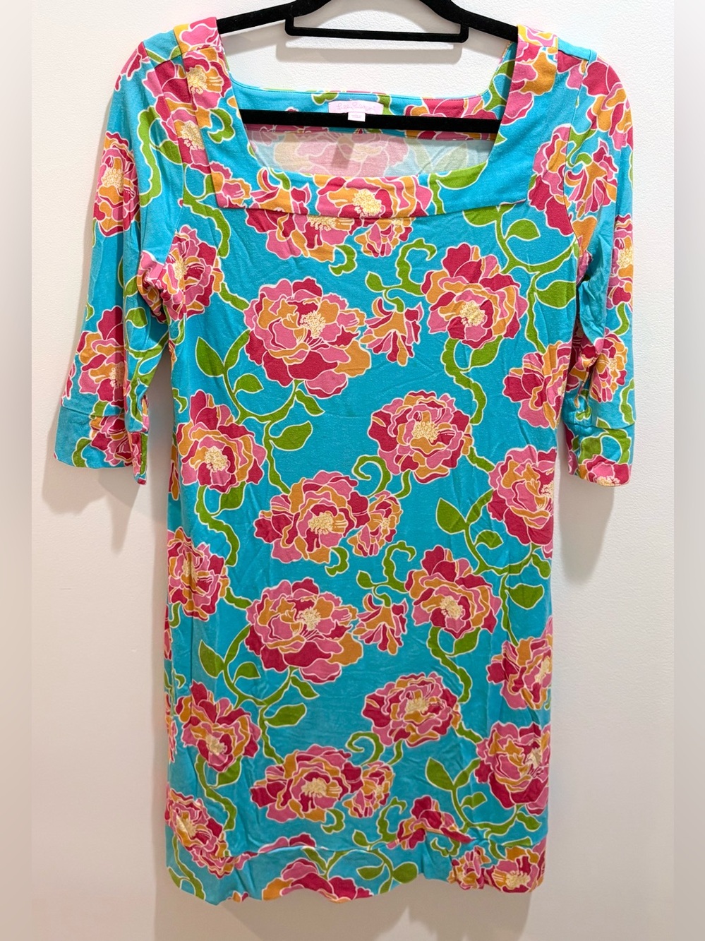 Lilly Pulitzer Newport Dress Turquoise Blue Pirates Bootyniere Floral Size Large